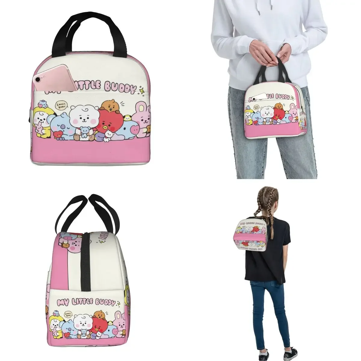 Korea Kpop Insulated Lunch Bags High Capacity Cute Cartoon Lunch Container Thermal Bag Lunch Box Tote Beach Picnic Girl Boy