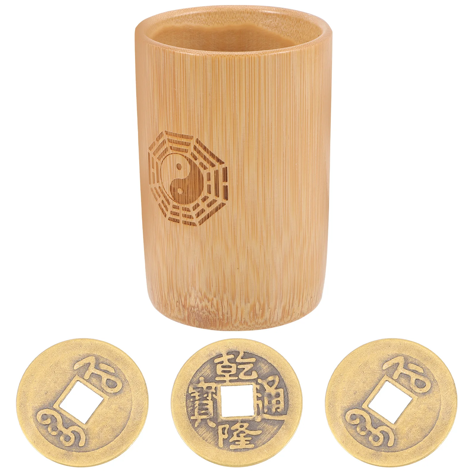 I Ching Divination Bamboo Tube Copper Coins with Bucket Game Pot Fortune Prop Props