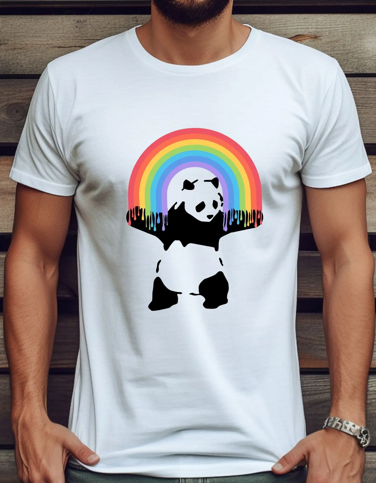 Panda Rainbow T Shirt LGBT Gay Pride Lesbian Demisexual Trans Banksy