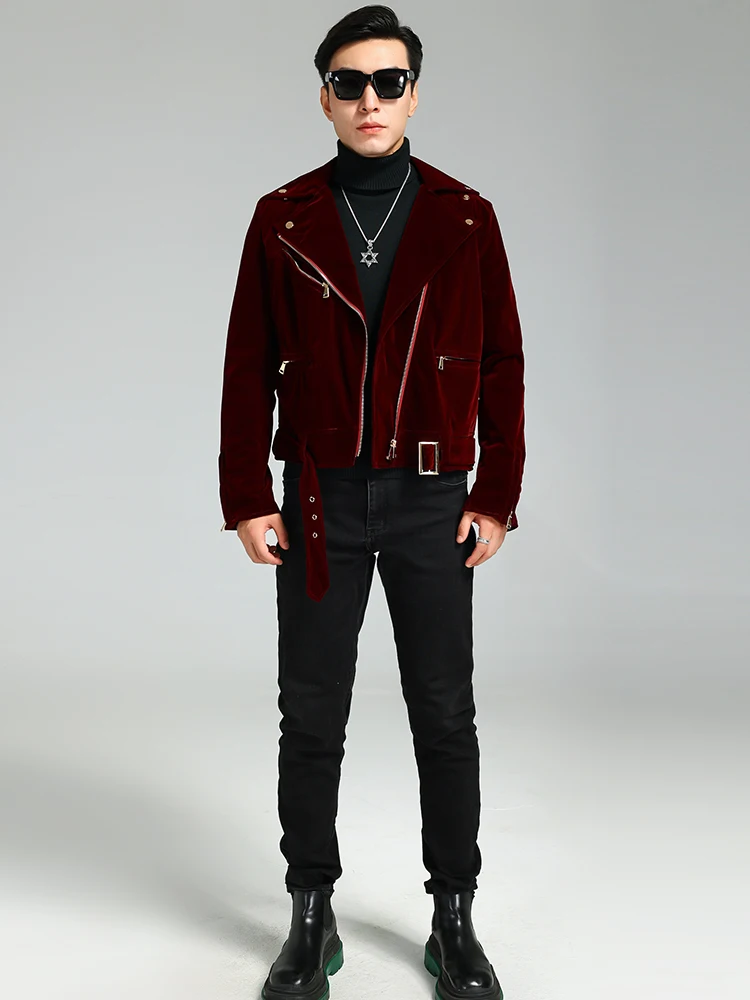 Nerazzurri Spring Autumn Cool Handsome Short Burgundy Black Velvet