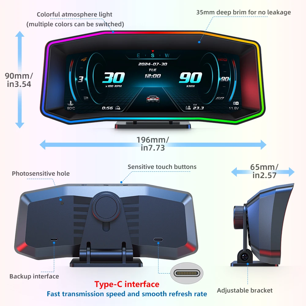 P4 OBD2 GPS HUD Head-up Display Digital Speedemeter Inclinometro 4x4 Slope Meter Voltage RPM Water Temp Gauge On-board Computer