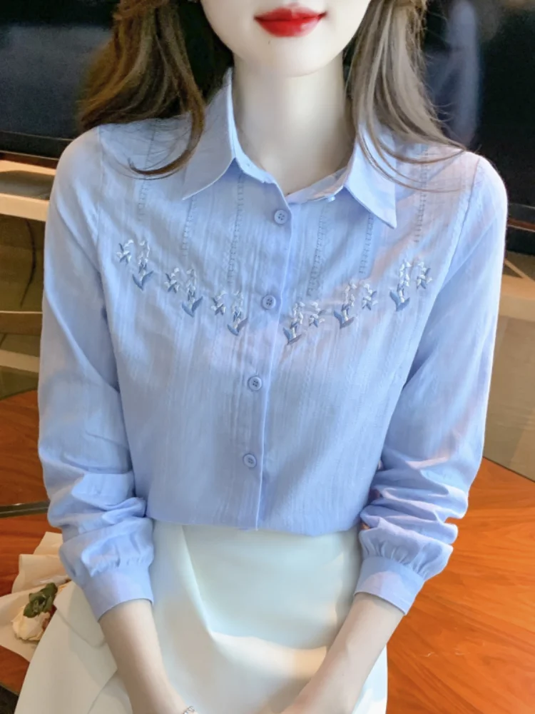 embroidered-purple-long-sve-irt-women's-casual-office-work-ol-sle-spring-autumn-new-simple-white-button-up-ear-cover