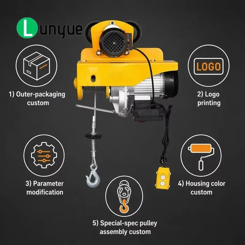 220V Electric Hoist with 12M Wire Rope Miniature Lifting Tool for Workshop Garage Warehouse Construction Heavy Duty Compact