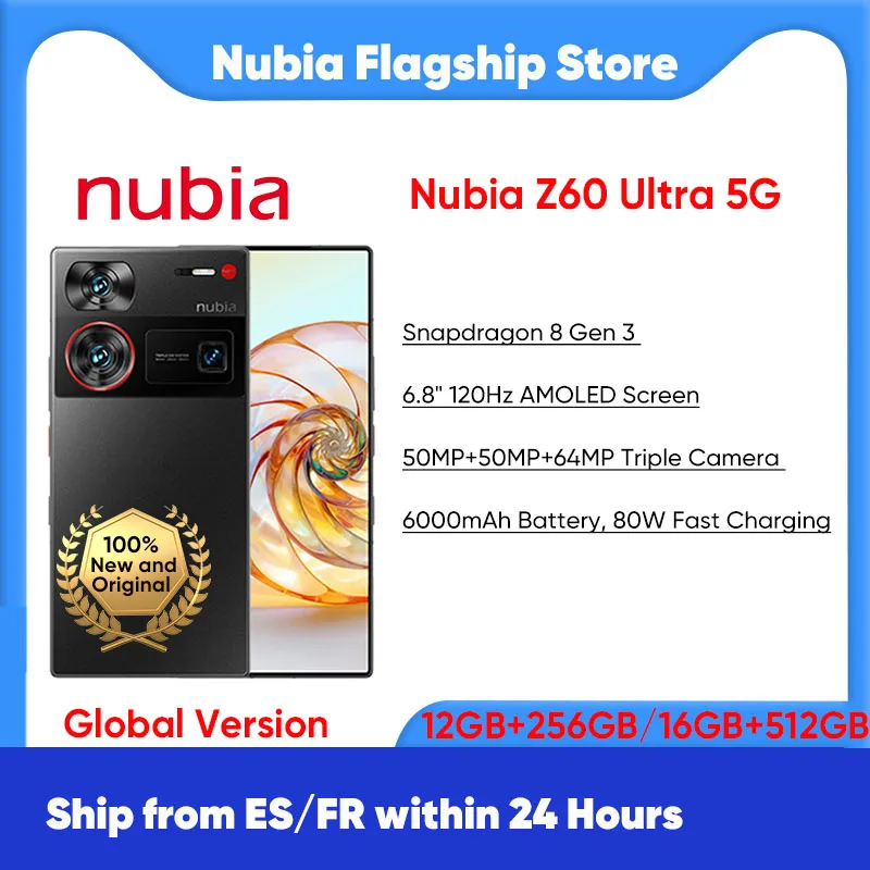 ZTE Nubia Z60 Ultra Smartphone 5G Snapdragon 8 Gen 3 6.8 120Hz AMOLED Screen 80W Fast Charging 64MP Camera 12GB + 256GB/16GB + 512GB Storage Global Version