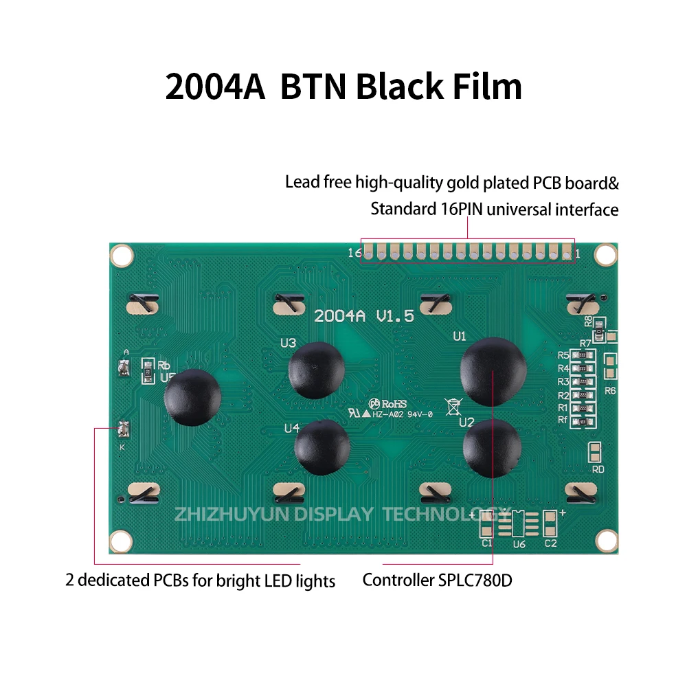 Multiple Languages 2004A Character Screen BTN Black Film Green Text 3-Inch SPLC780D LCD Screen Spot Module Factory Direct Supply