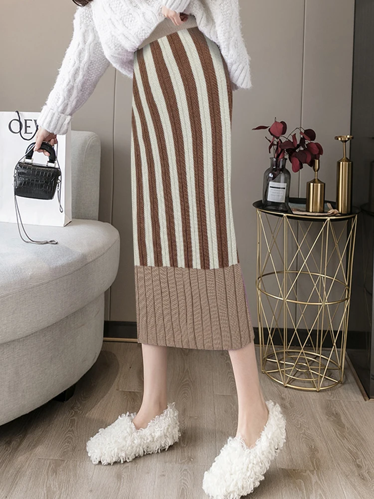 Korean Fashion Women Sweater Dress ZANZEA Autumn High Waist Slim Fit Jupes Winter Sundress Stylish Patchwork Long Skirt Vestidos