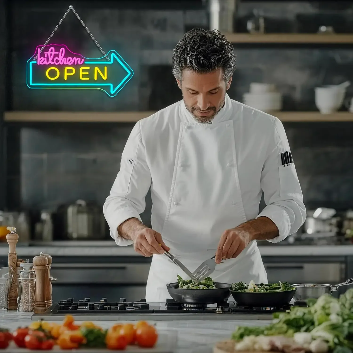 Kitchen Open LED Neon Sign USB Powered Neon Light Fast Food Shop Sign Home Kitchen Business Decorations Art Wall Light