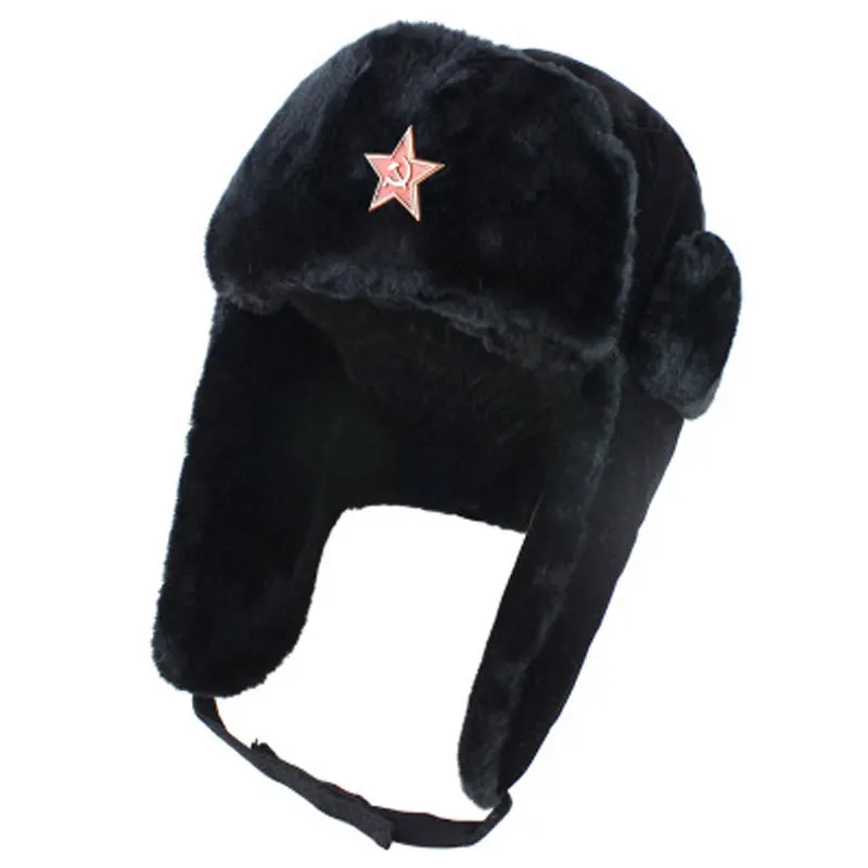 Soviet Military Russia Ushanka Bomber Hats Winter Faux Rabbit Fur Earflap Snow Caps hat Ski cap winter hat