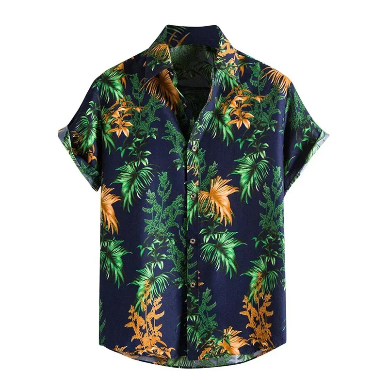Hawaiian flower leaves 3D printed shirt men's beach holiday lapel shirt top fashion short sleeve street summer shirt