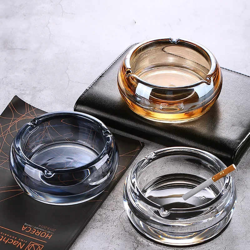 Round Colorful Crystal Glass Ashtray Creative Home Ashtray Living Room Cafe Glass Ashtrays Outdoor Ash Tray Ciggarete Holder