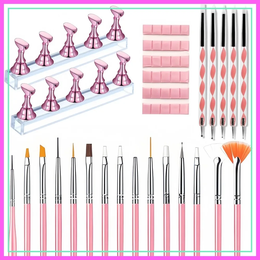 

15-Piece Nail Art Brush Set with 5 Dotting Pens & Stand – Professional Manicure Kit for DIY & Salon