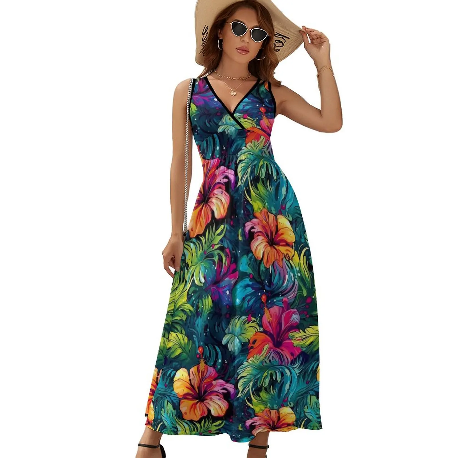 

Lily Floral Print Dress Colorful Flower Sexy Maxi Dress Aesthetic Boho Beach Long Dresses High Waist Printed Oversized Vestidos