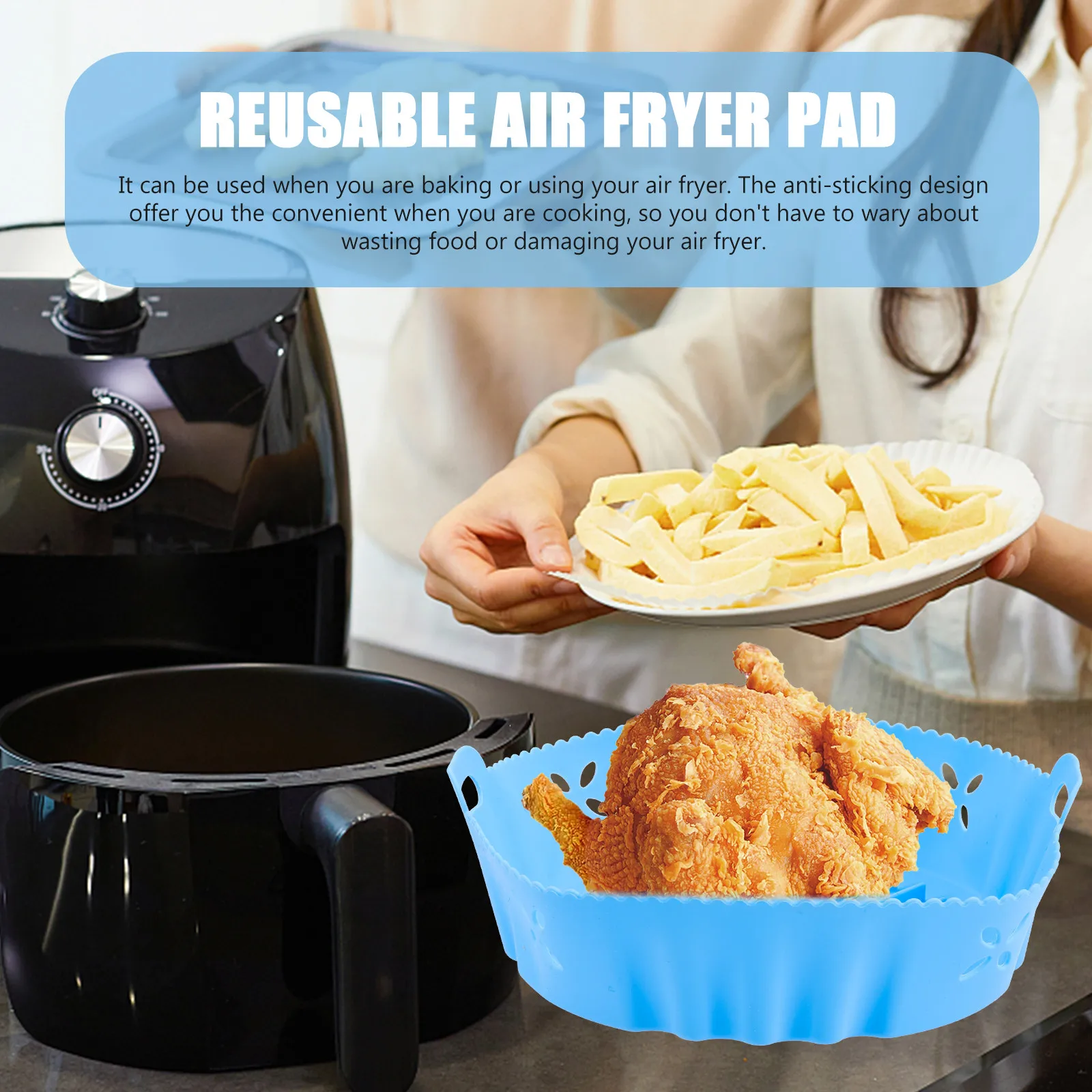 Forro de Silicone Reutilizável para Fritadeira a Ar, Tapete Antiaderente Resistente ao Calor para Fritadeiras Redondas, Fornos, Micro-ondas e Fogões