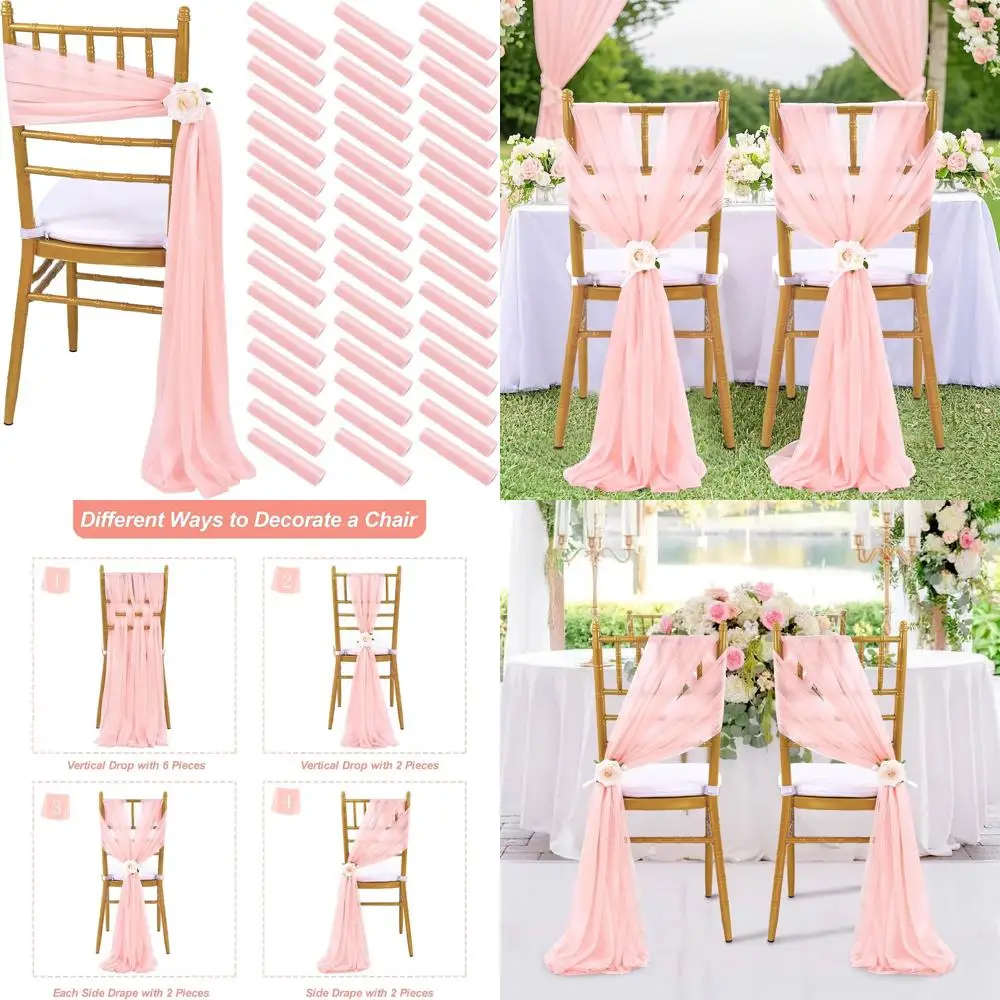 

Sheer 8ft Long Chair Sashes, 48-Pack for Wedding Banquet, Party, Hotel Decorations