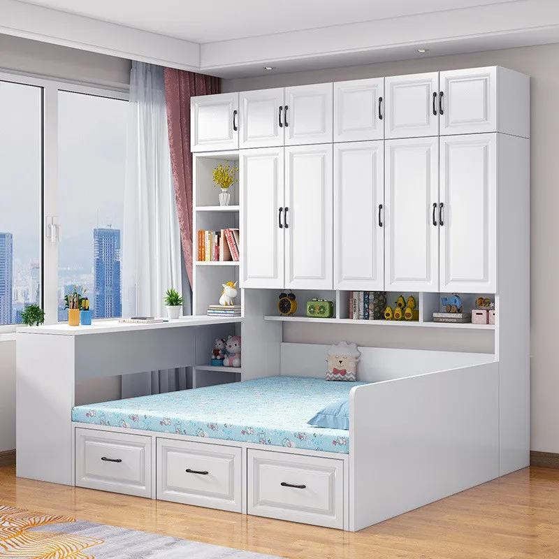 

Solid wood tatami wardrobe bed small apartment bed cabinet integrated combination multi-functional bedroom with desk