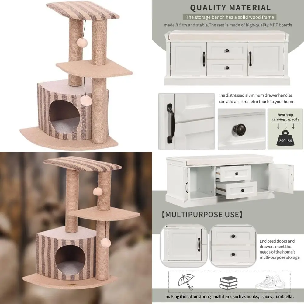 

Sisal Scratching Post Cat Tower with Climbing Condo and Jumping Platforms for Indoor Play and Exercise