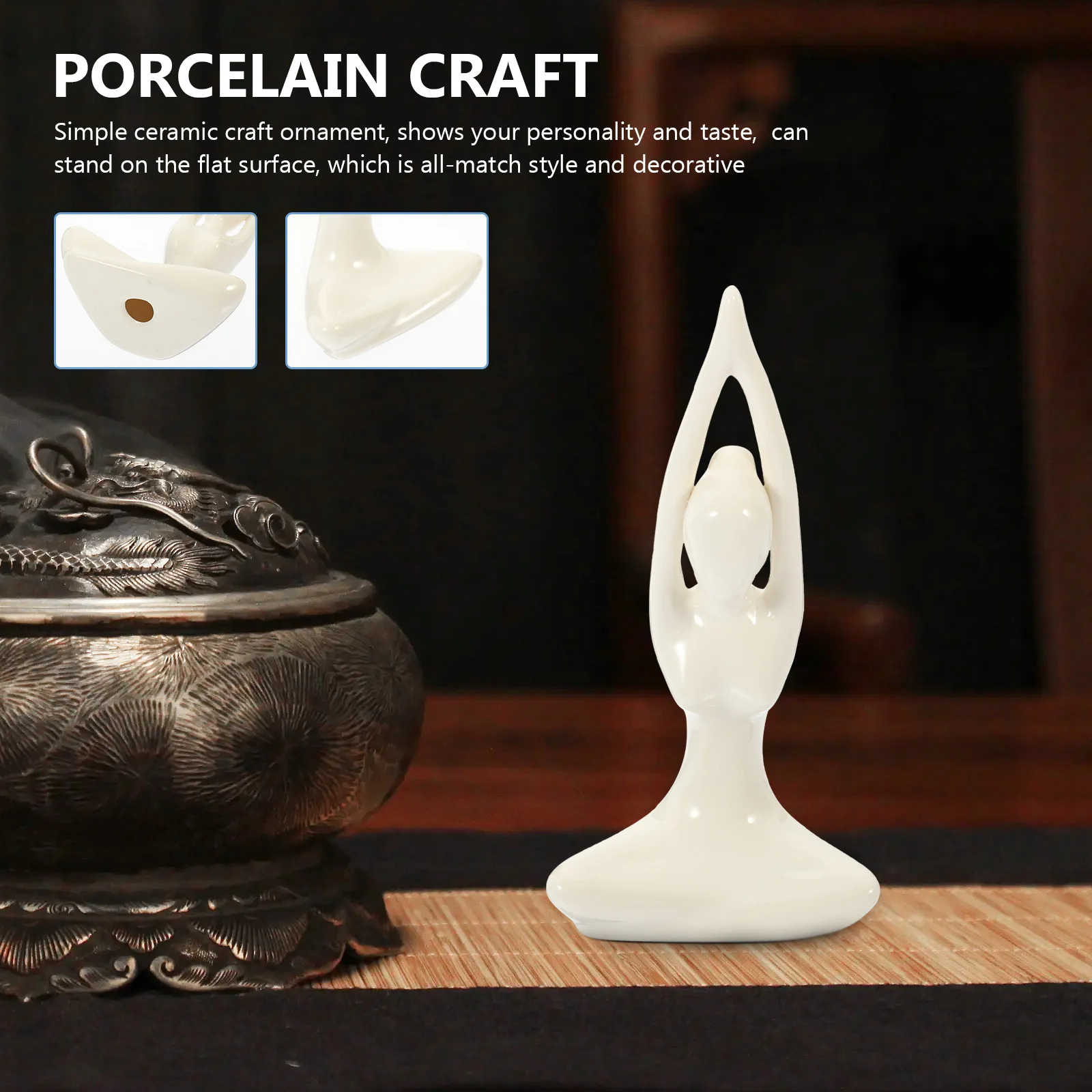 

1 Piece Ceramic Yoga Decoration Abstract Character Ornament for Home Office Desk Shelf Decor Zen Meditation Art Craft