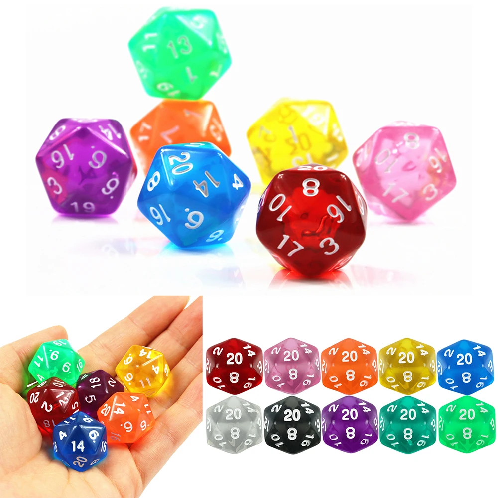 

Набор кубиков D20, 10 шт., прозрачные многогранные 20-сторонние кубики для развлекательной настольной игры DND TRPG