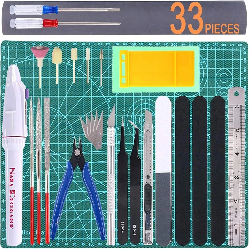 33Pcs Model Basic Tools for Gundam DIY Tool Set Modeler Basic Hobby Building Tools for Gundam Model Building Repairing Fixing