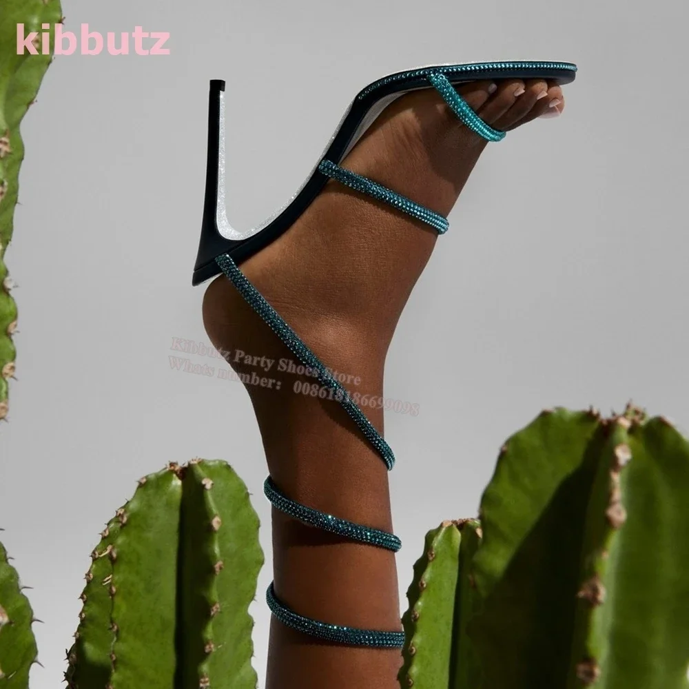 

Crystal Wrap-Around Straps Slippers Pointed Toe Thin Heels Slip-On Mixed Color Fashion Elegant Sexy Concise Women Shoes Newest