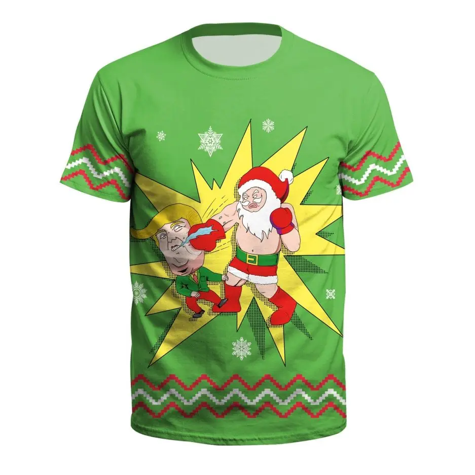 

Men's Santa Claus print multi-color casual short sleeved comfortable, fashionable, loose 3D New Year Christmas print