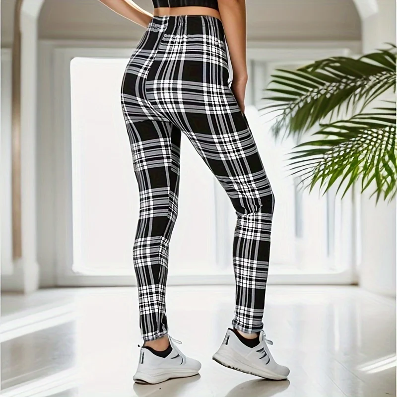 Leggings esportivas e fitness femininas xadrez preto e branco