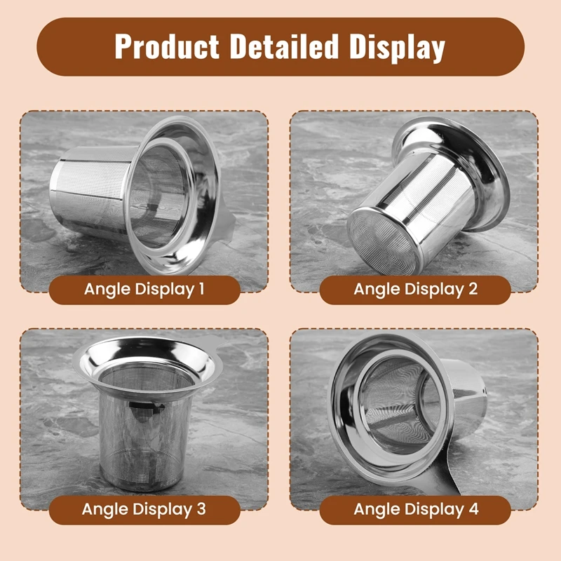 Stainless Steel Tea Strainer, Teapot, Tea Sieve, Coffee Cup, Leaking Sieve, Flat Bottom, High Density Filter with Handle-A27I