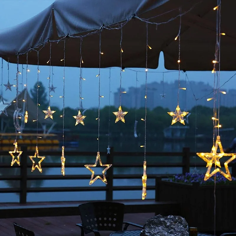 

138 LED Moon Star Christmas Star String Light 2.5M LED Curtain Fairy Lights Garland for Wedding Home Party Birthday Decor
