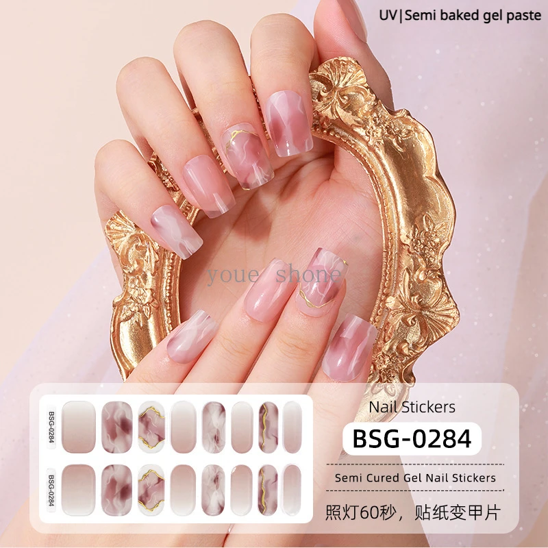 16Tips Semi-Geharde Gel Nagel Patch Zelfklevende Sliders Langdurige Volledige Dekking Nagel Stcikers Uv Lamp Nodig Nail Art Decoraties