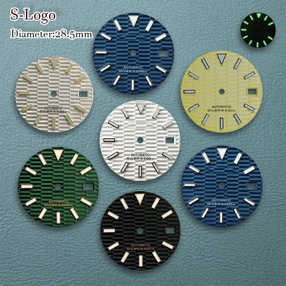 28.5mm NH35 S Logo Dial SKX007 Bamboo Leaf Dial Fit NH35/NH36/4R/7S Movement Green Luminous 3/3.8/4.2 Watch Repair Accessories