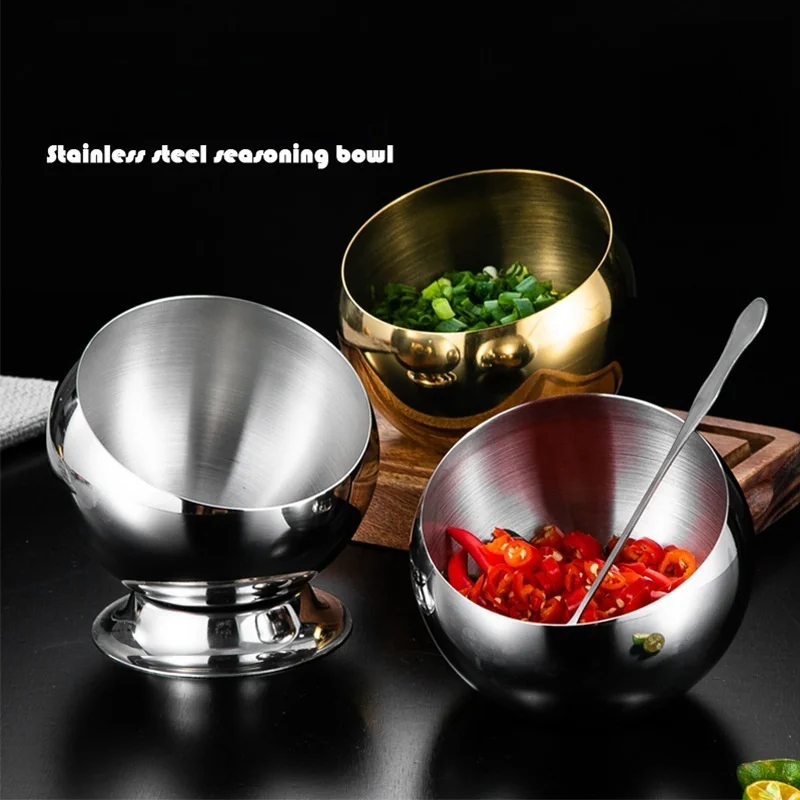 Stainless Steel Oblique mouthed Sauce Bowl with Lid Hot Pot Buffet Seasoning basket bowl Jar dish Container Salad Spherical Bowl