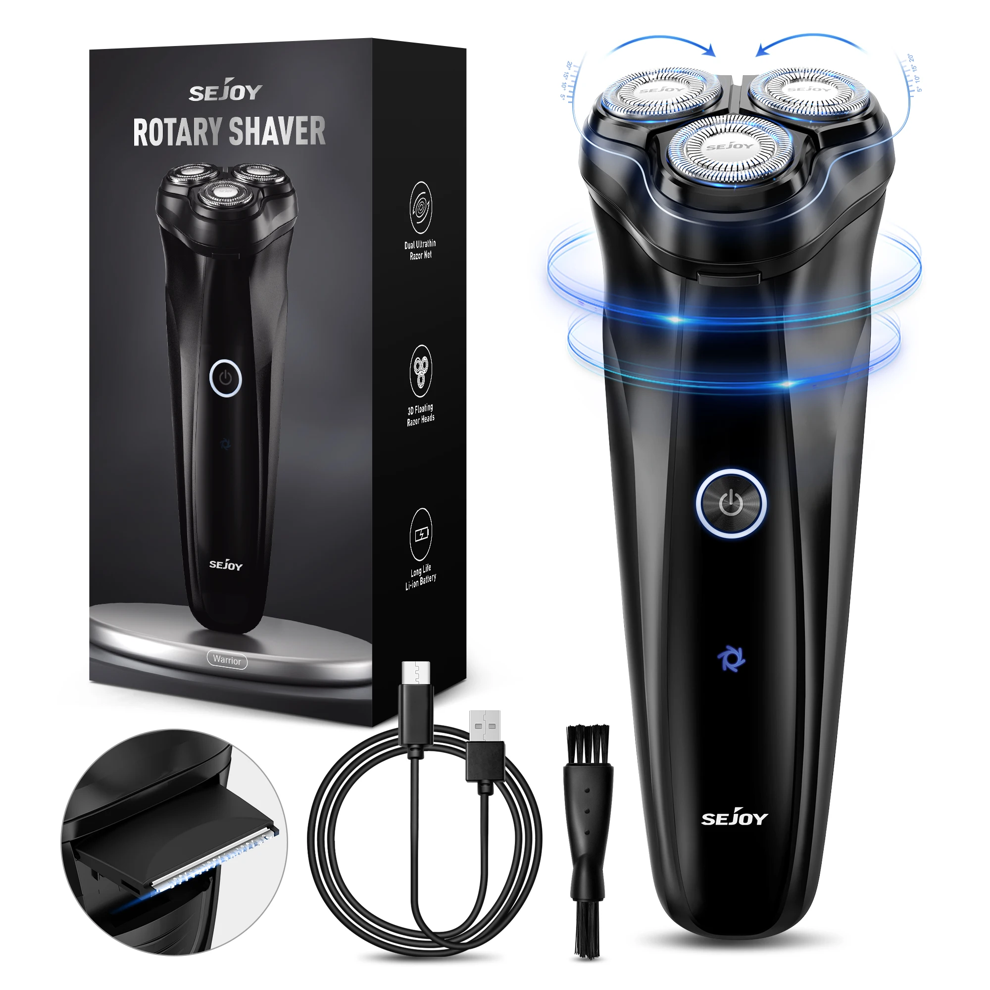 

Sejoy Electric Shavers for Men Rechargeable Wet & Dry Electric Shaver with Pop-Up Trimmer - 3D Floating Cutter Head