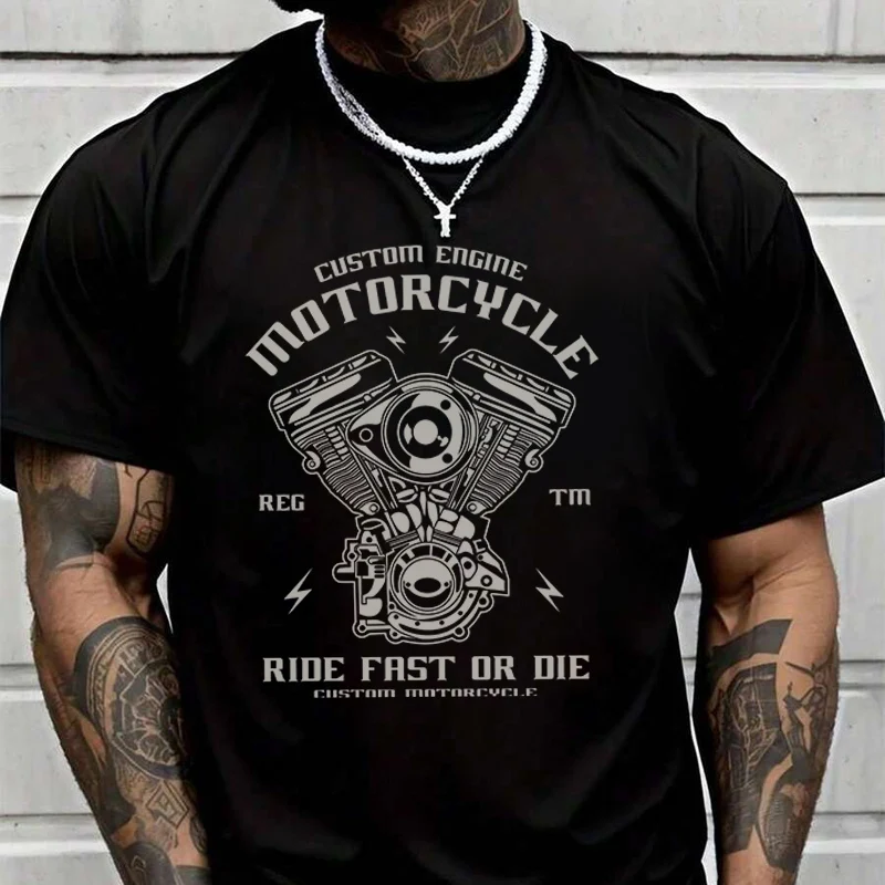 

Футболка Biker Engine Motorcycle Ride Fast Or Die, мужская брендовая футболка, мужские летние футболки, повседневные футболки высокого качества с круглым вырезом
