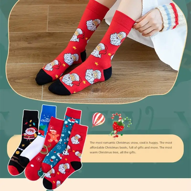 Adult Christmas Novelty Funny Socks Cartoon Santa Snowman Holiday Hosiery