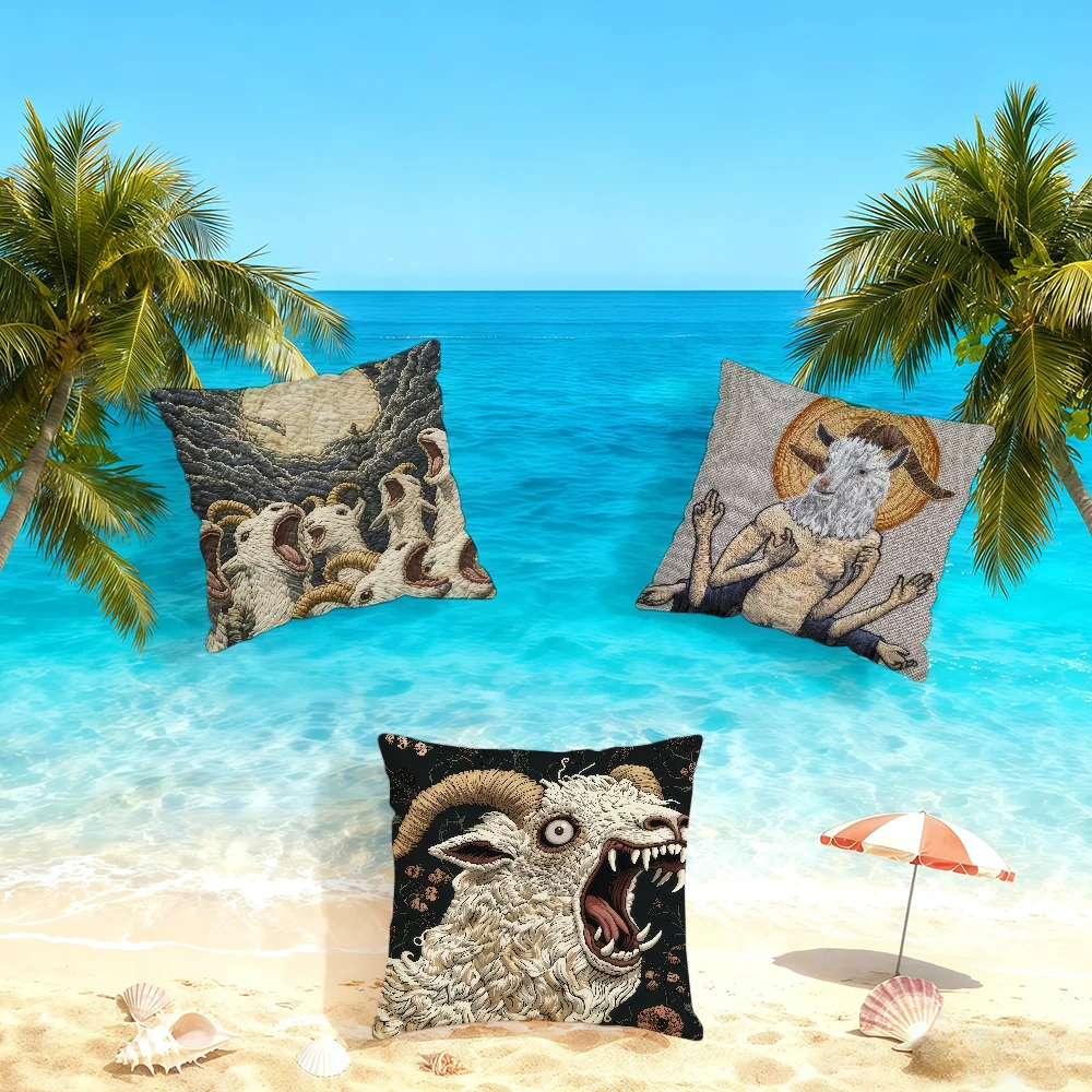 Spooky Goat Face 2D cushion cover Home Bedding Sofa living Room pillowcase Simple Soft Skin Cushion Cover Party Gift