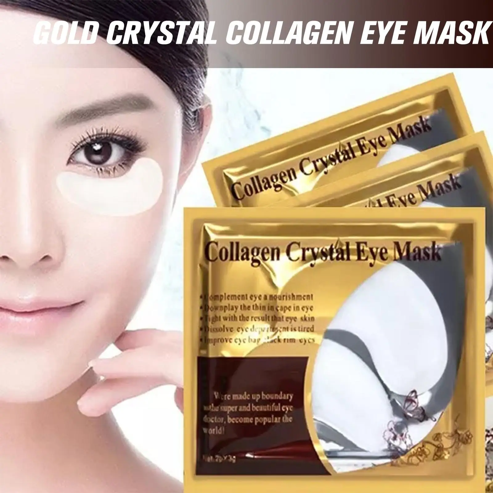 Gold Crystal Collagen Eye Mask, ácido hialurônico, hidratante, Under Eye Patches para círculos escuros, inchaço, umidade fina, Y8O5