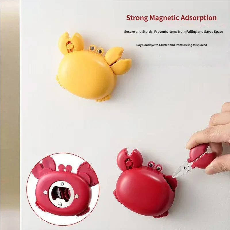 Crab Magnetic Bottle Opener 4-in-1 Kitchen Tool Set Beer Opener, Mini Scissors, Box Cutter, Fridge Magnet, Cute Cartoon Gadget