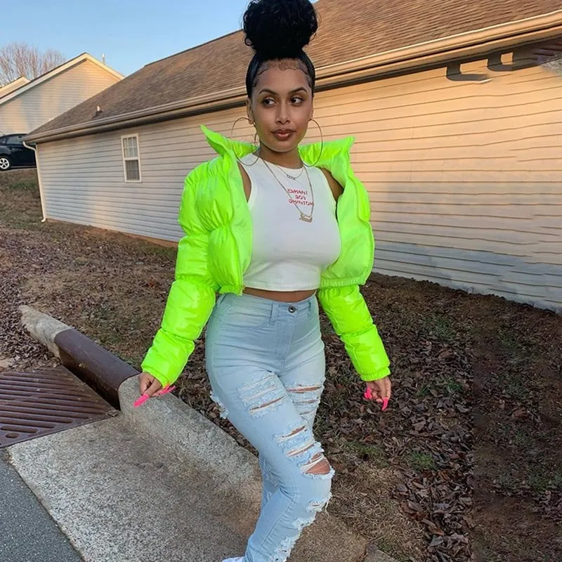 

Модная женская хлопковая куртка в уличном стиле, теплая, светоотражающая, повседневная зимняя верхняя одежда на молнии, цветная