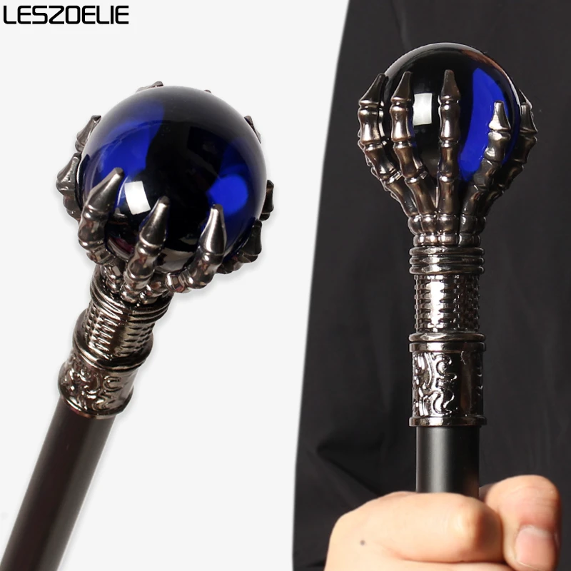 93cm Silver Dragon Claw Walking Stick Royal Blue Crystal Ball Fashionable Halloween Party Decorative Canes for Men And Women