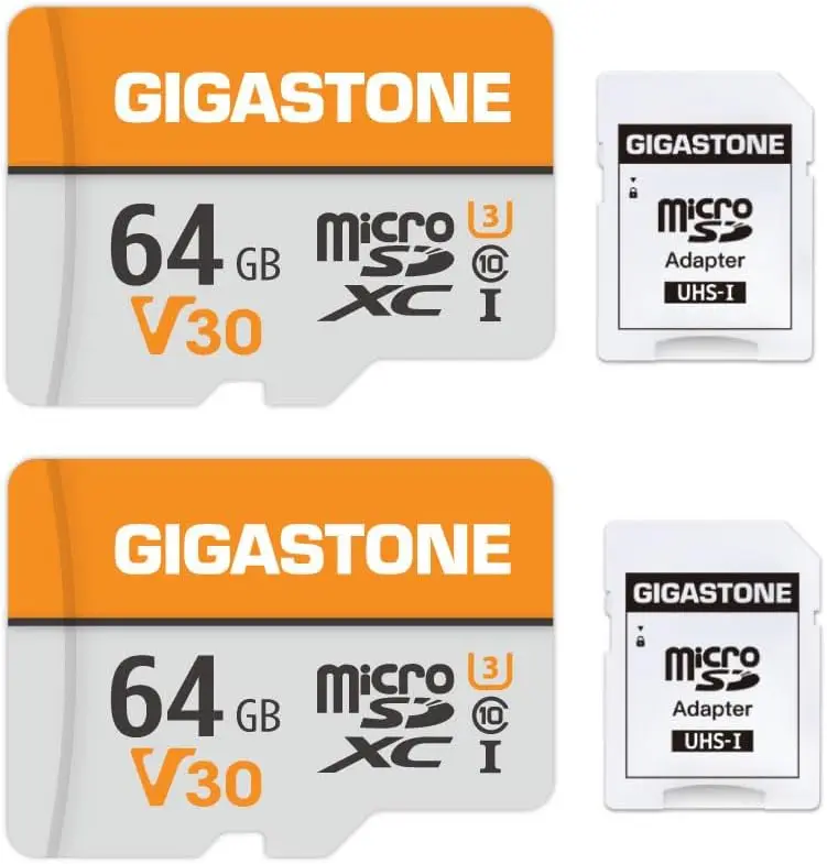 

64GB Micro SD Card 2-Pack, V30 4K Video Recording for Cameras, Drones, Dash Cams, with Adapter