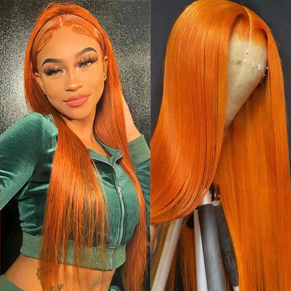 Ginger Straight Transparent 13x6 Lace Frontal Wigs Brazilian 13x4 200% Full Front Wig 100% Full Remy Human Hair For Women