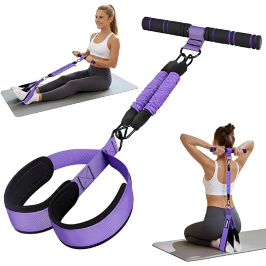Adjustable Resistance Band with Handle and Foot Pedal for Abs Arm Leg Waist Workout Core Pilates Sit Up Fitness Equipment in Bl