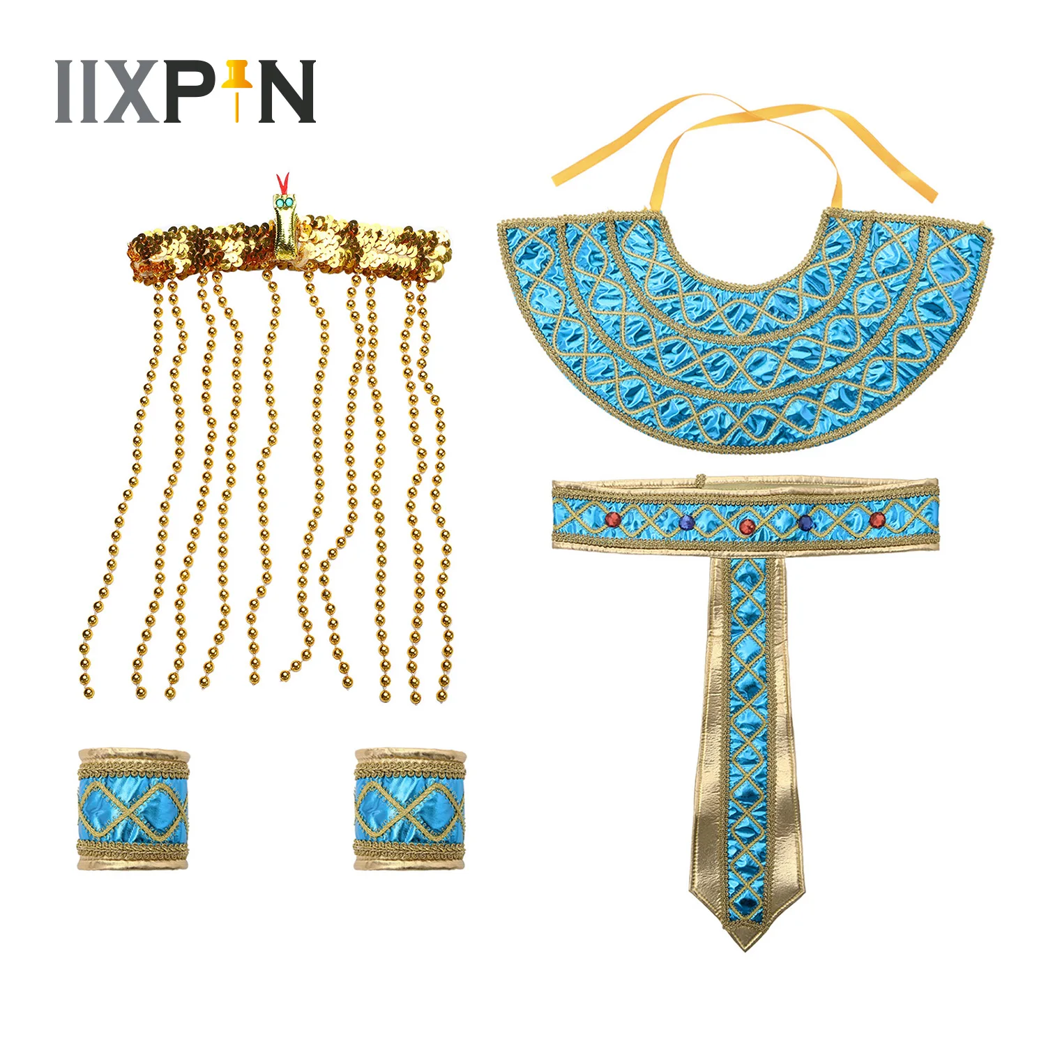 

Pharaoh Egyptian Cleopatra Cosplay Costume Accessories Halloween Ancient Rome Egypt King Outfits Snake Headband Arm Sleeves Belt