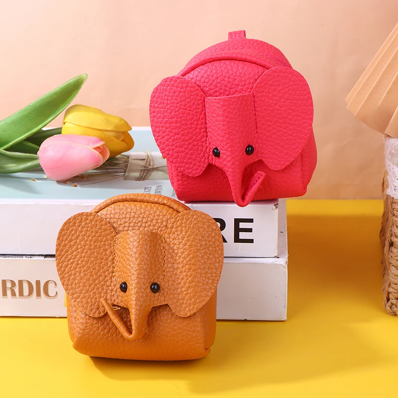 Women's PU Leather Elephant Coin Purse With Key Ring Multifunctional Cartoon Storage Bag Key Case Zippered Money Holder