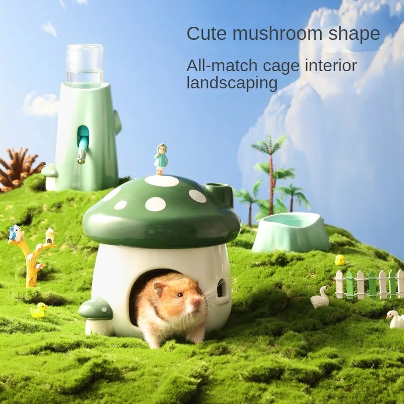 Hamster Ceramic Nest Mushroom Fantasy Forest Landscaping Supplies Complete Golden Bear Food Basin Summer Cooling Shelter