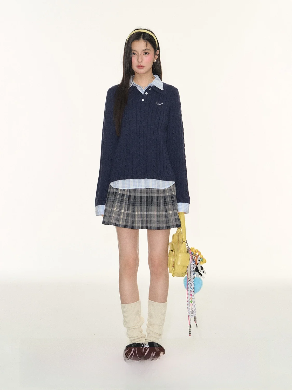 

FPMZ College Sle Plaid Collar irt Fake Two-Piece Linen Pattern Knitted Long Sve Pullover Sweater for Women