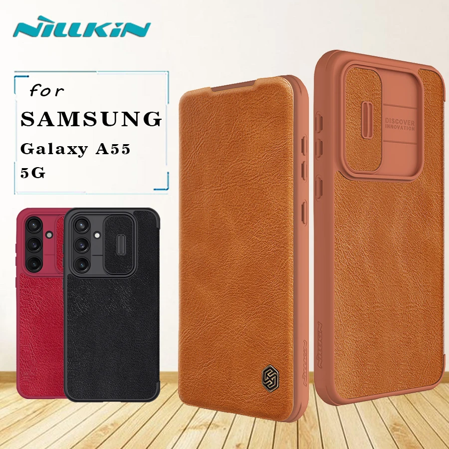 

Для Samsung Galaxy A55 5G кожаный чехол Nillkin Qin с карманом для карт, защитная задняя крышка для камеры для Samsung Galaxy A55 5G
