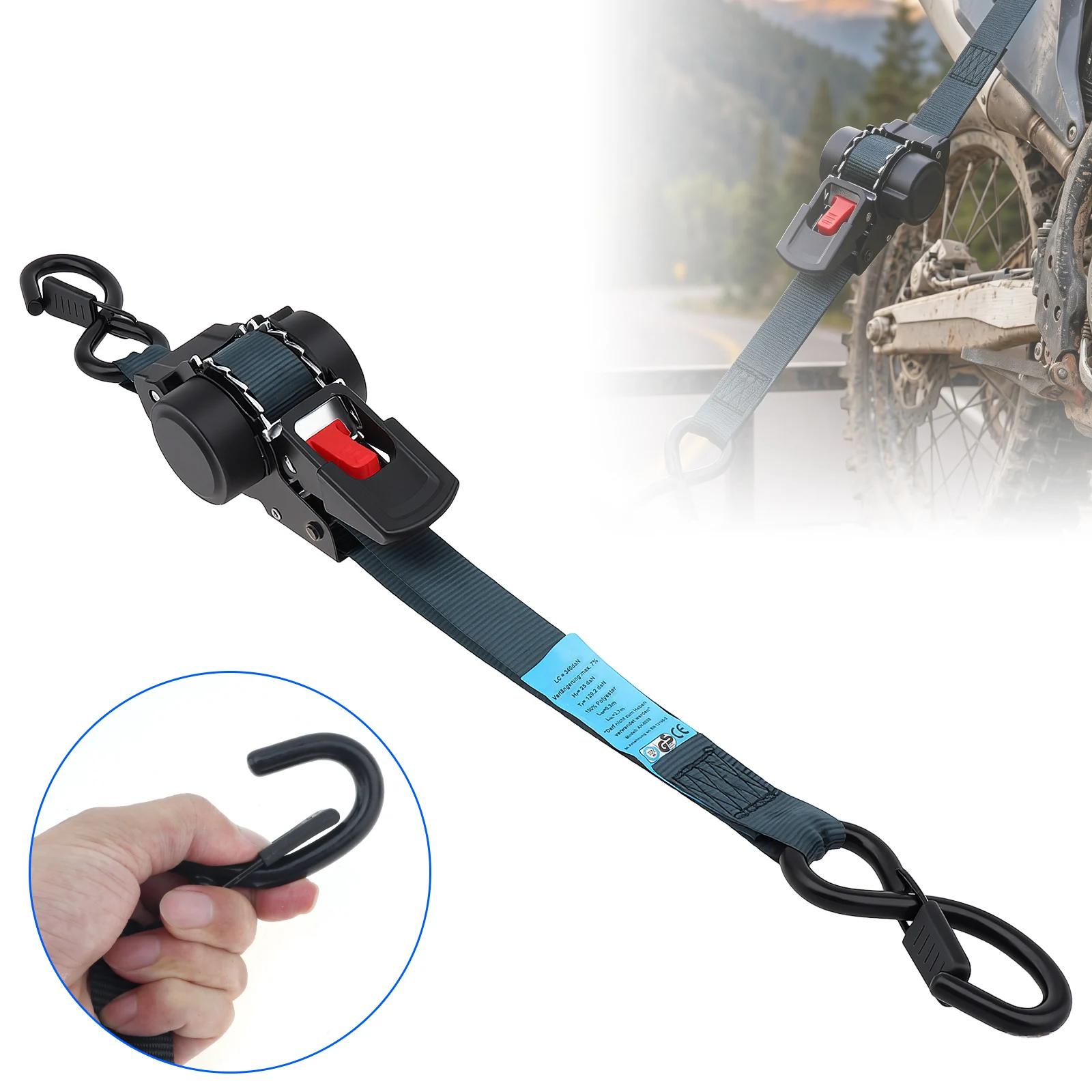 Retractable Transom Tie Down Straps for Boat / Motorcycles /ATV with 1500 lbs Break Strength, Medium Duty Bolt on Ratchet Straps