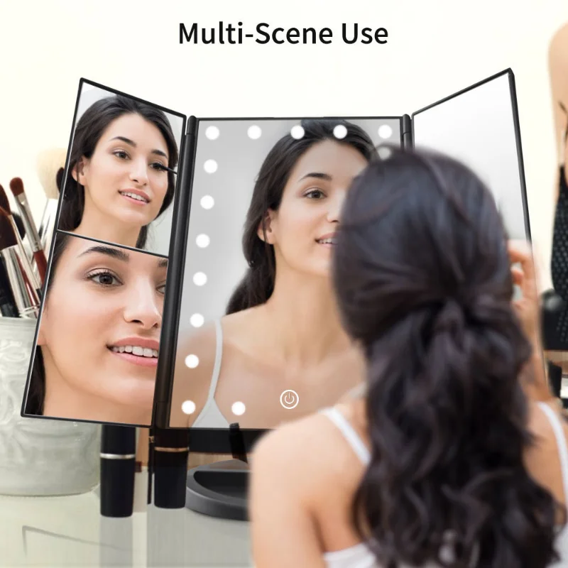 Modern Make-up Mirror with Light Folding Table Dresser Makeup Glowing Bathroom Accessories Home Decor