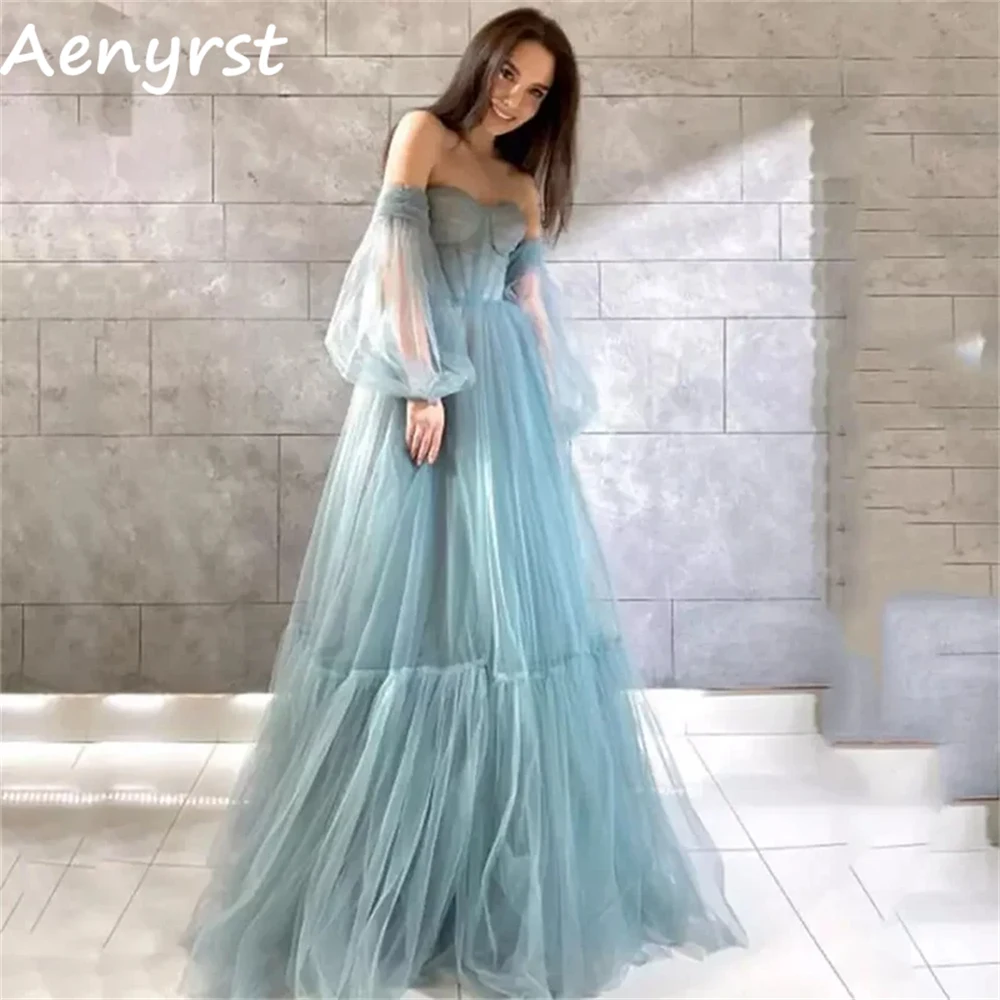 Aenyrst eleganter Schatz lange Puff ärmel Ballkleider Tüll eine Linie von der Schulter Abendkleid boden langes Abendessen Party kleid